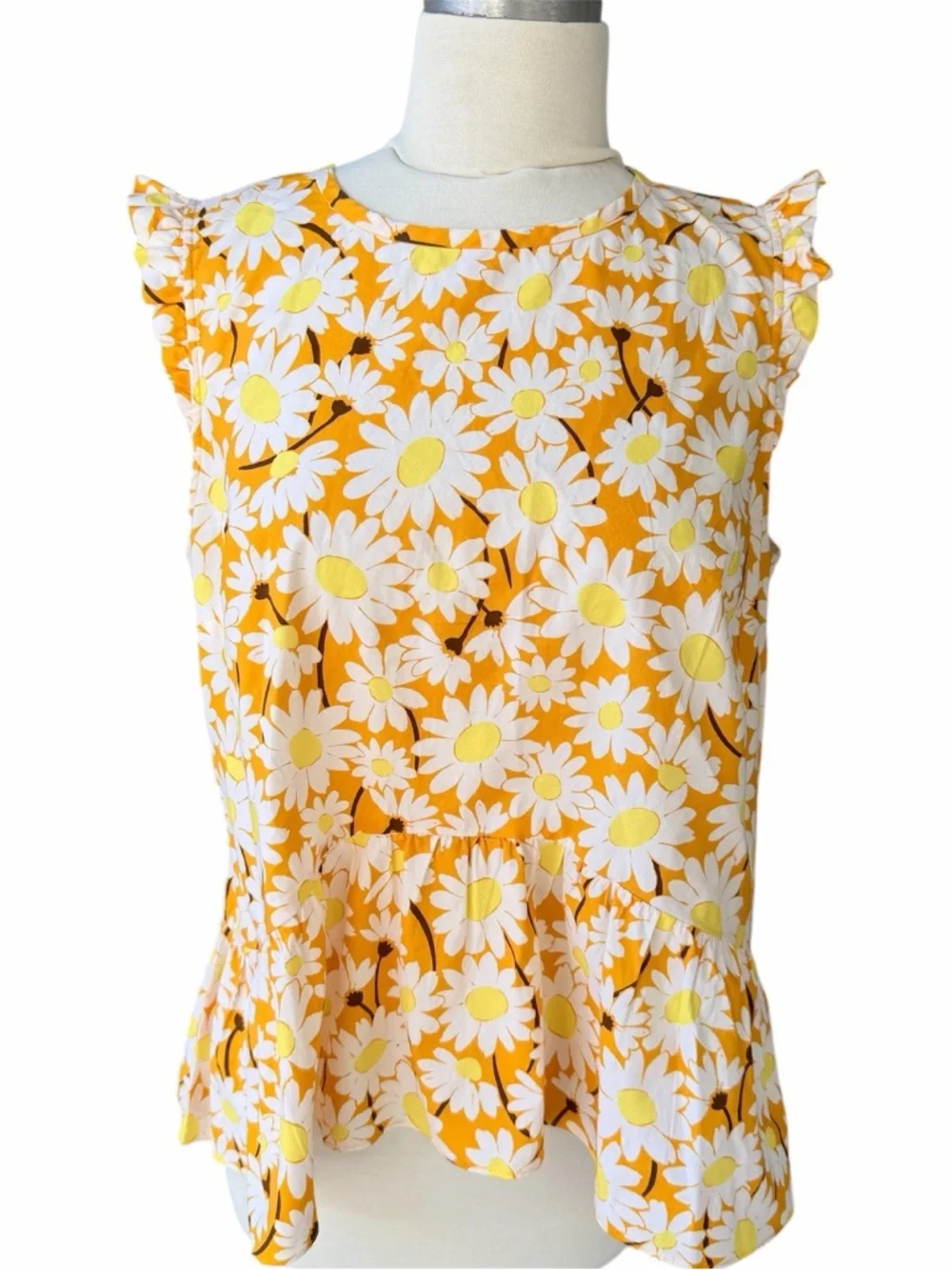 Kate Spade Daisy Peplum Top Floral Sleeveless Yellow White Sz 10